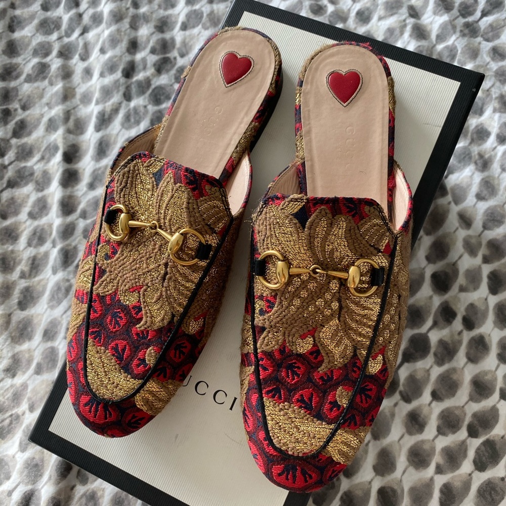 Gucci Princetown (Rare) Red and Gold Slipper Mules